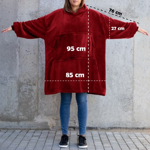 Bluzair Bluza Koc z Kapturem XXL Ciepła Bordo 4w1