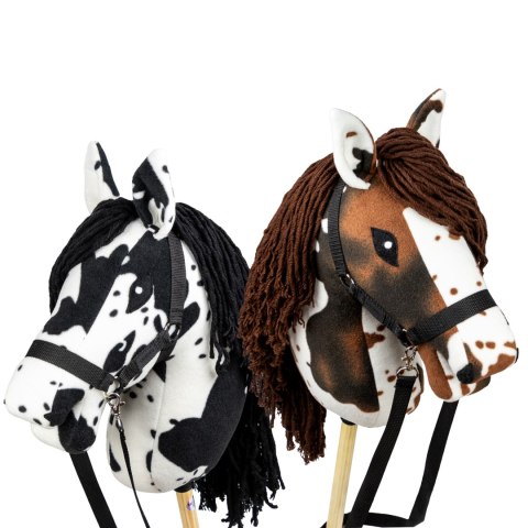 Skippi Hobby Horse w czarne łaty - duży koń na kiju - kantar w zestawie