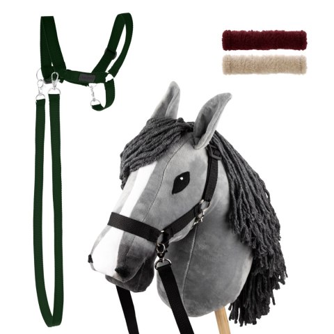 Zestaw Skippi - Hobby Horse szary i dodatkowy kantar - ciemny zielony